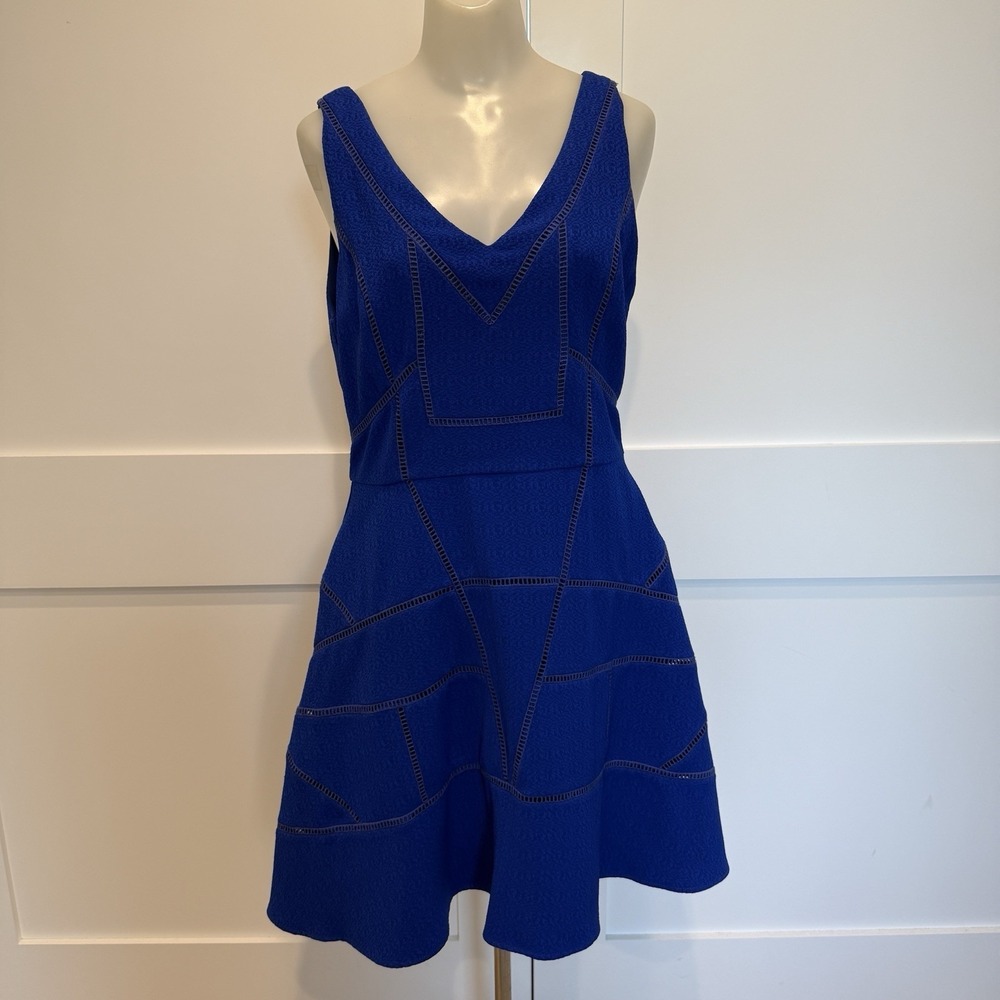 Anthropologie Greylin Cobalt Blue Textured Eyelet Fit And Flare Dress Size Med